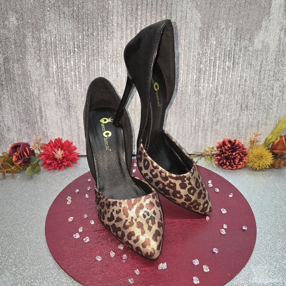 Queen Chateau Metallic Leopard & Black Heels. Sz. 8.5 🏵BEAUTIFUL!🏵